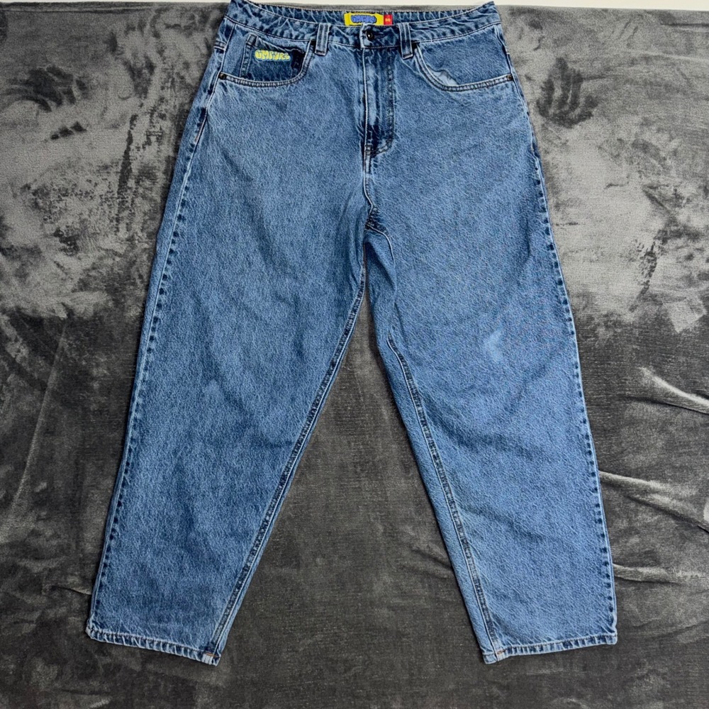 Men's 30 Empire Loose Fit Jeans Blue Graffiti Logo Skate Streetwear Y2K